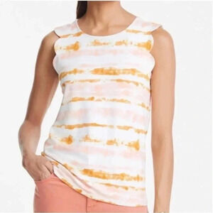 Ann Taylor Factory Womens Sleeveless Shirt Top Pink‎ Tan Scalloped Size Medium